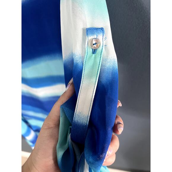 CHA CHA VENTE Top Layered Asymetrical Hilow Multi Blue Sheer Swimsuit Coverup XL - Picture 5 of 9